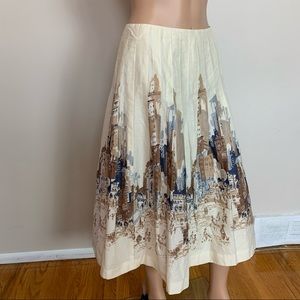 Nwt! TALBOTS Ivory PLEATED City SCENE Scape MIDI A-Line Cotton SKIRT